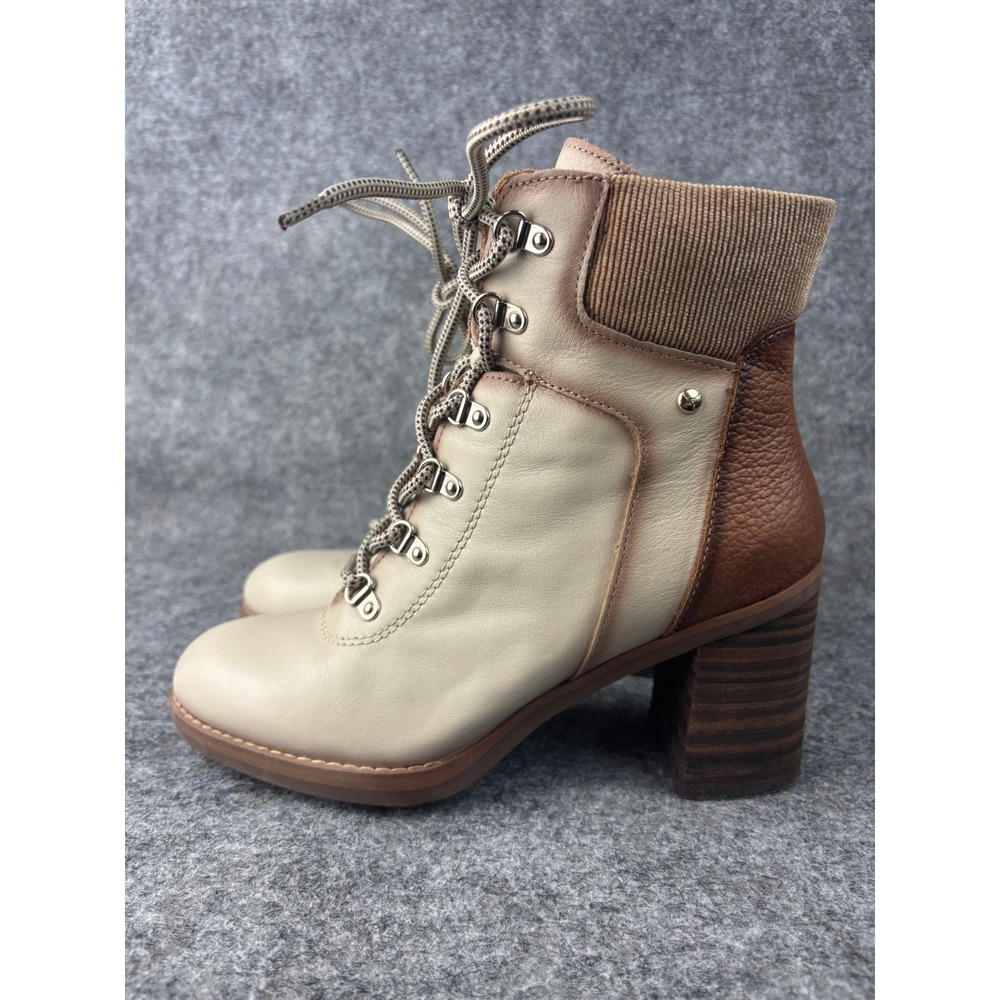 Pikolinos San Sebastian Ankle Boots Womens 37 Cream Leather Lace Up Block Heel